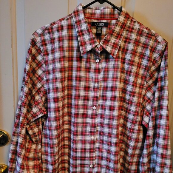 Chaps Red & Black Plaid Button-Front Top Misses Size XL - Picture 1 of 9